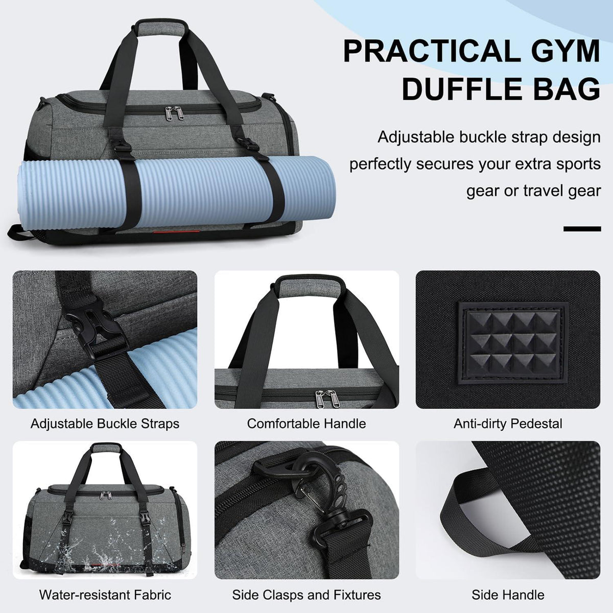 Sporttasche Herren Damen 40L mit Schuh- und Nassfach Wasserdicht Grau