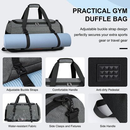 Sporttasche Herren Damen 40L mit Schuh- und Nassfach Wasserdicht Grau