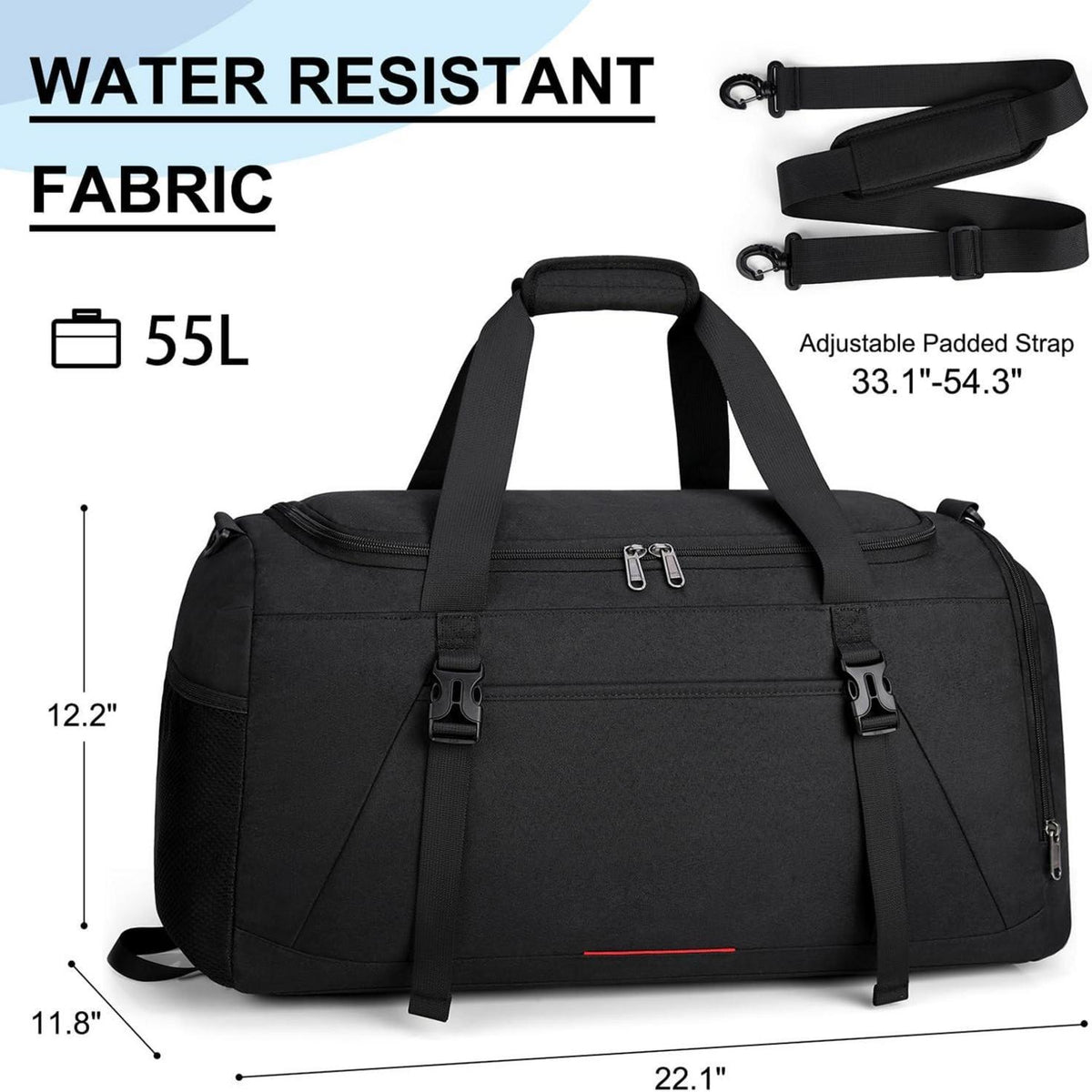 Sporttasche mit Schuhfach und Nassfach 55L Schwarz
