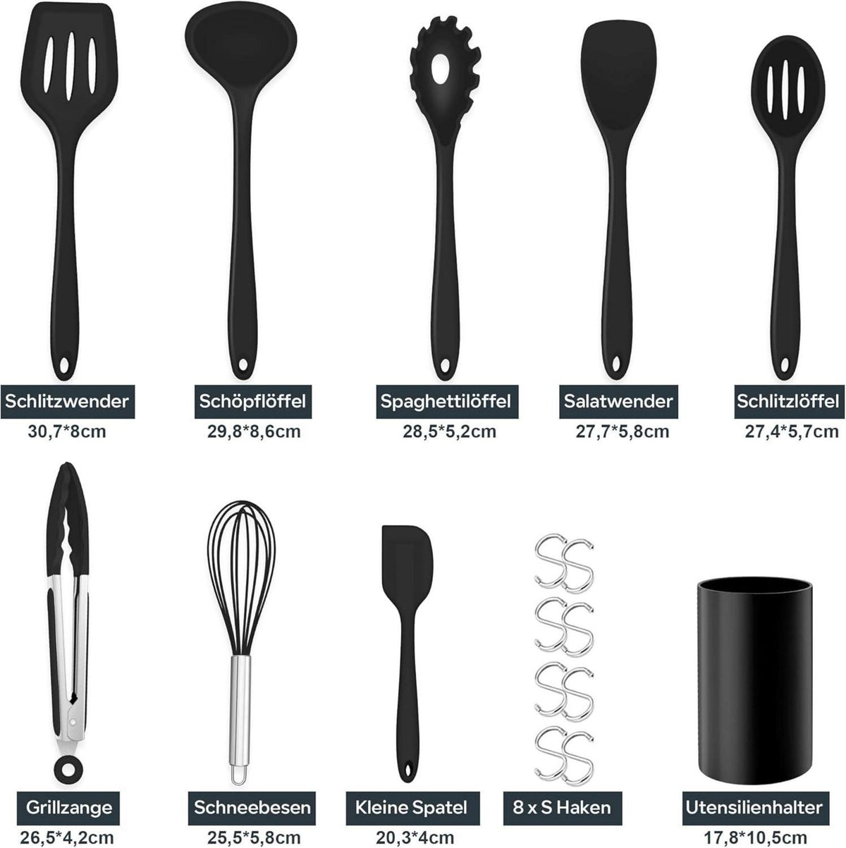 TEAMFAR Küchenutensilien Set 17-teilig mit Utensilienhalter
