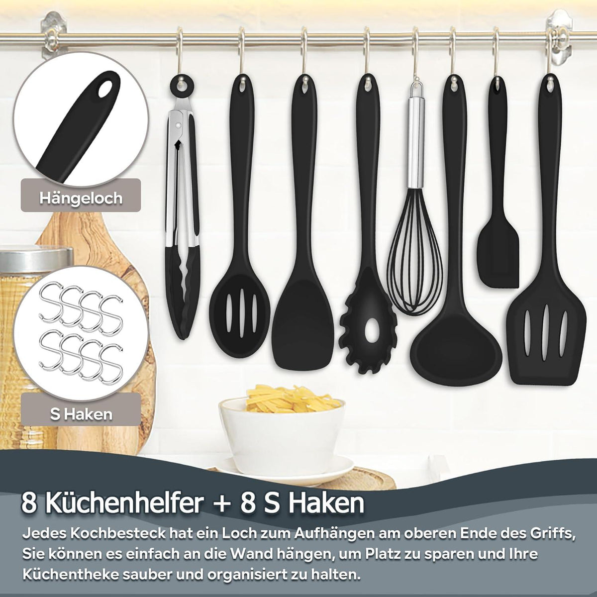 TEAMFAR 17-teiliges Silikon Küchenhelfer Set mit Utensilienhalter - Hitzebeständig, Giftfrei, Antihaft - Spülmaschinenfest