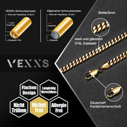 Panzerkette Herren 18 Karat Vergoldet 4-6mm, Goldkette für Männer