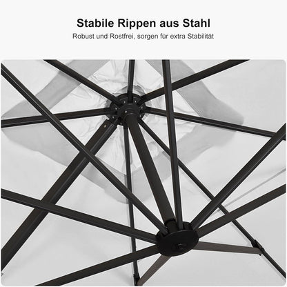 Ampelschirm 270x270cm, Sonnenschirm Kurbel, Alu-Gestell, Gartenschirm UV-beständig