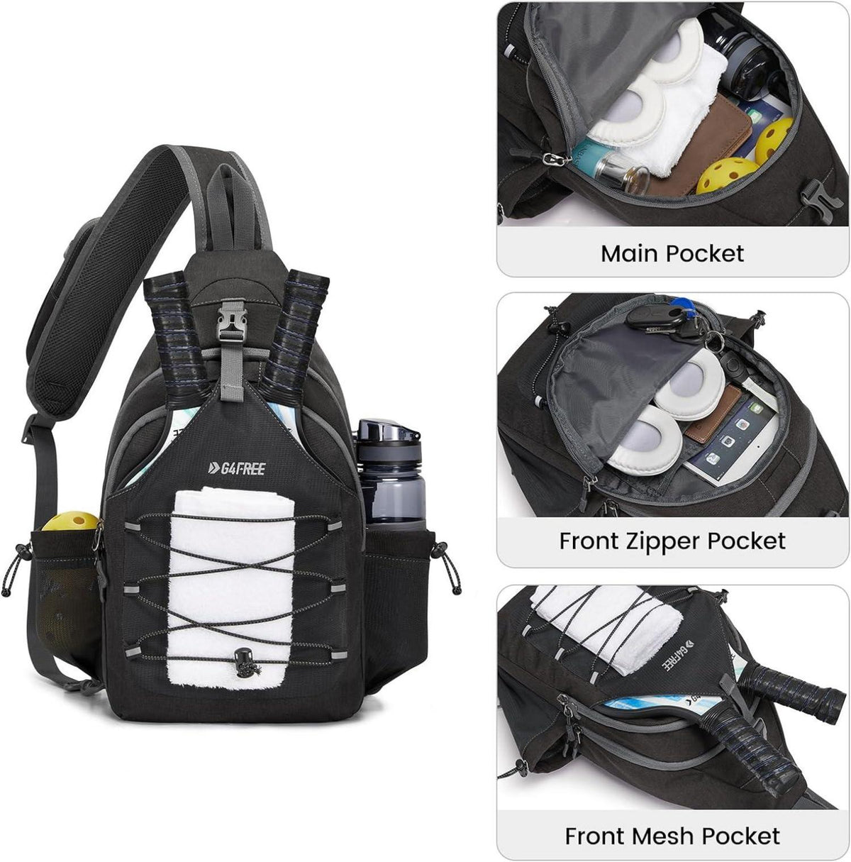 Sport-Schultertasche Pickleball-Tennistasche Sling Bag Dunkelgrau