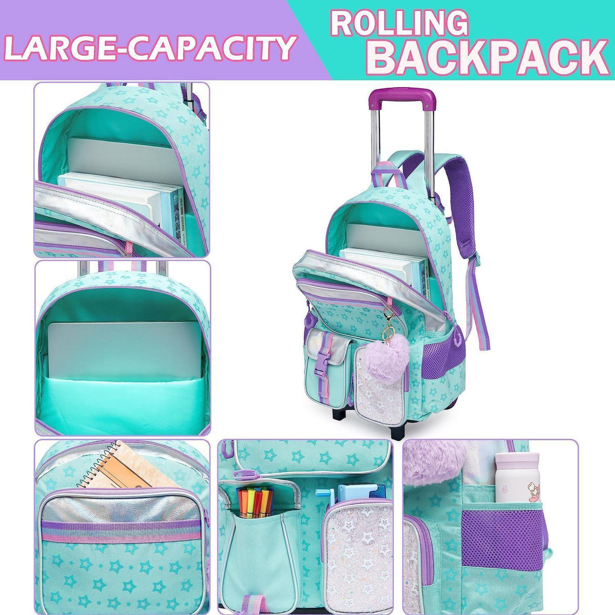 Rollrucksack Einhorn für Mädchen – 17 Zoll Schule & Reise