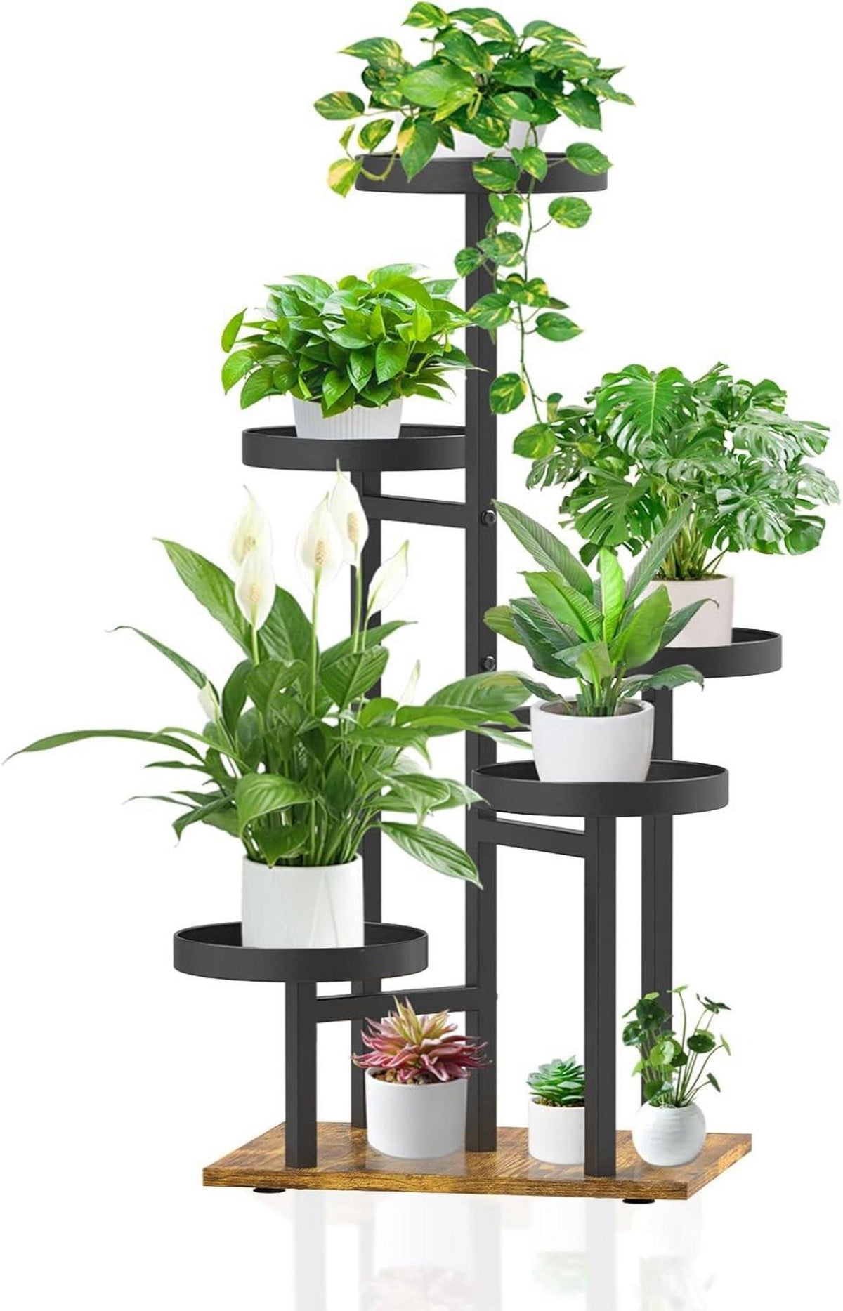 Pflanzenständer Metall 5 Ebenen Blumenregal Holz Indoor Outdoor