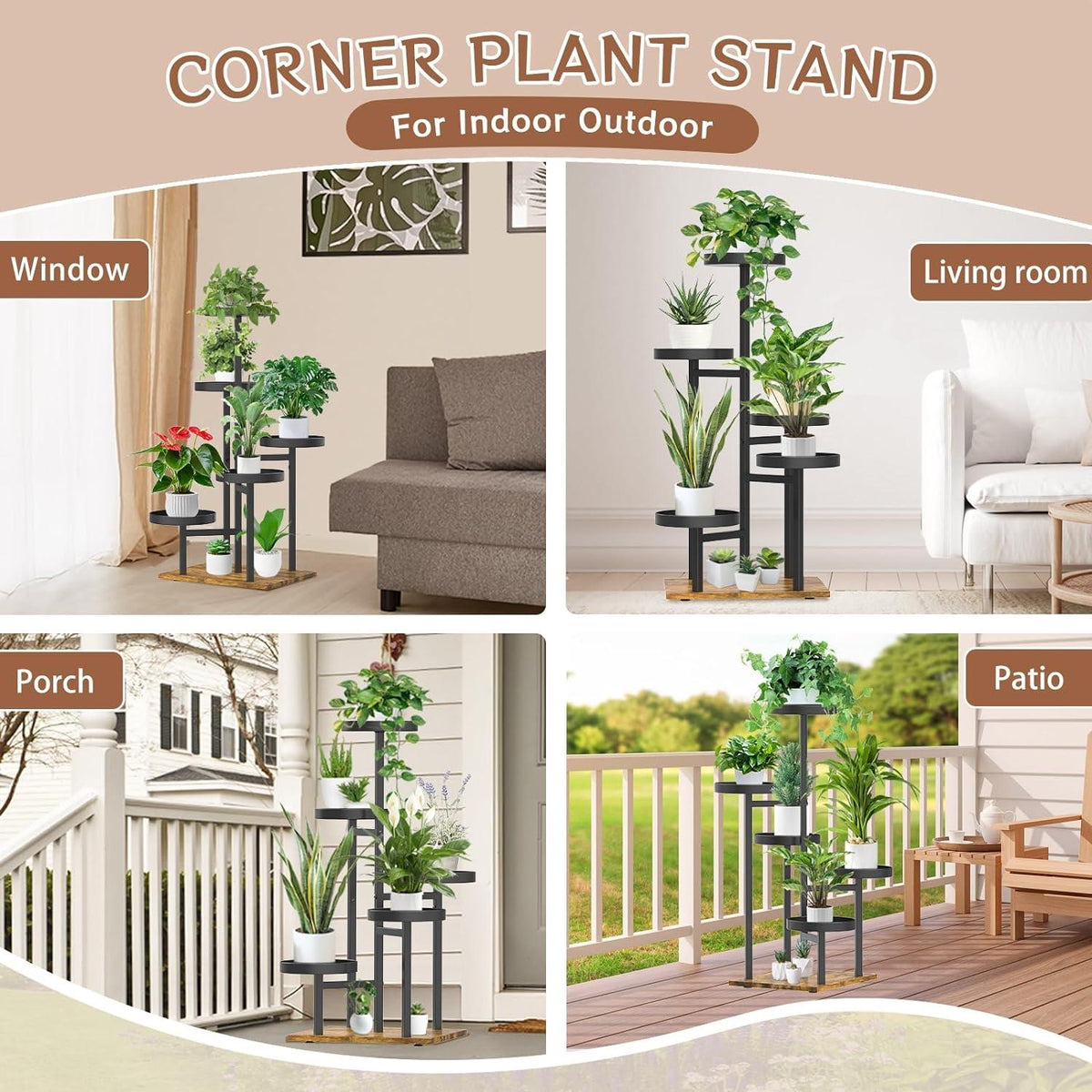 Pflanzenständer Metall 5 Ebenen Blumenregal Indoor Outdoor Schwarz