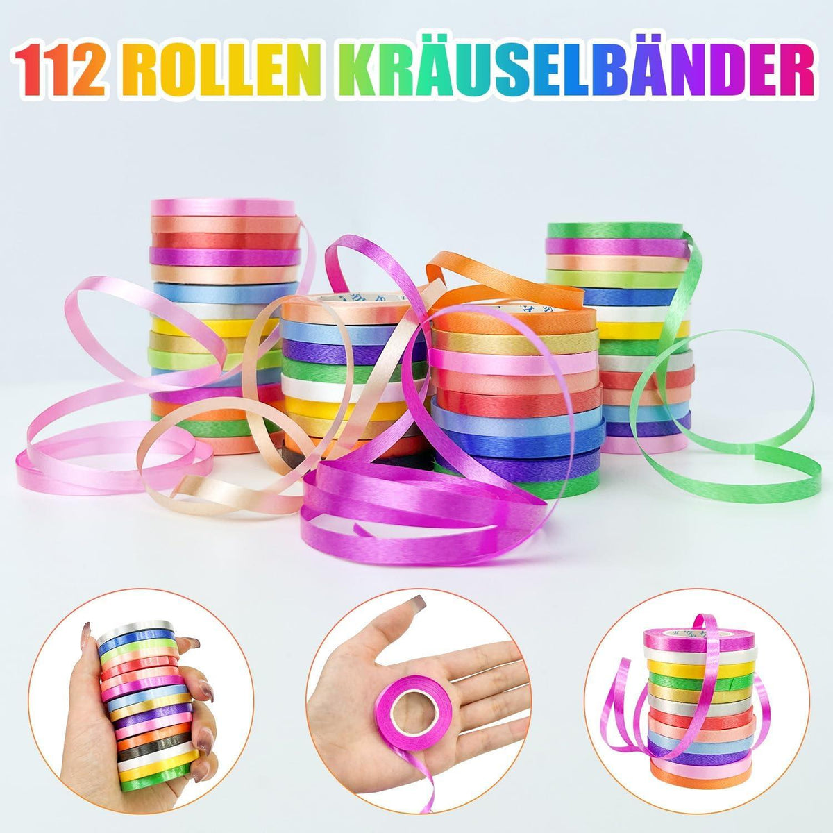 112 Rollen Satinband Set 16 Farben 5mm X 10m Geschenkband