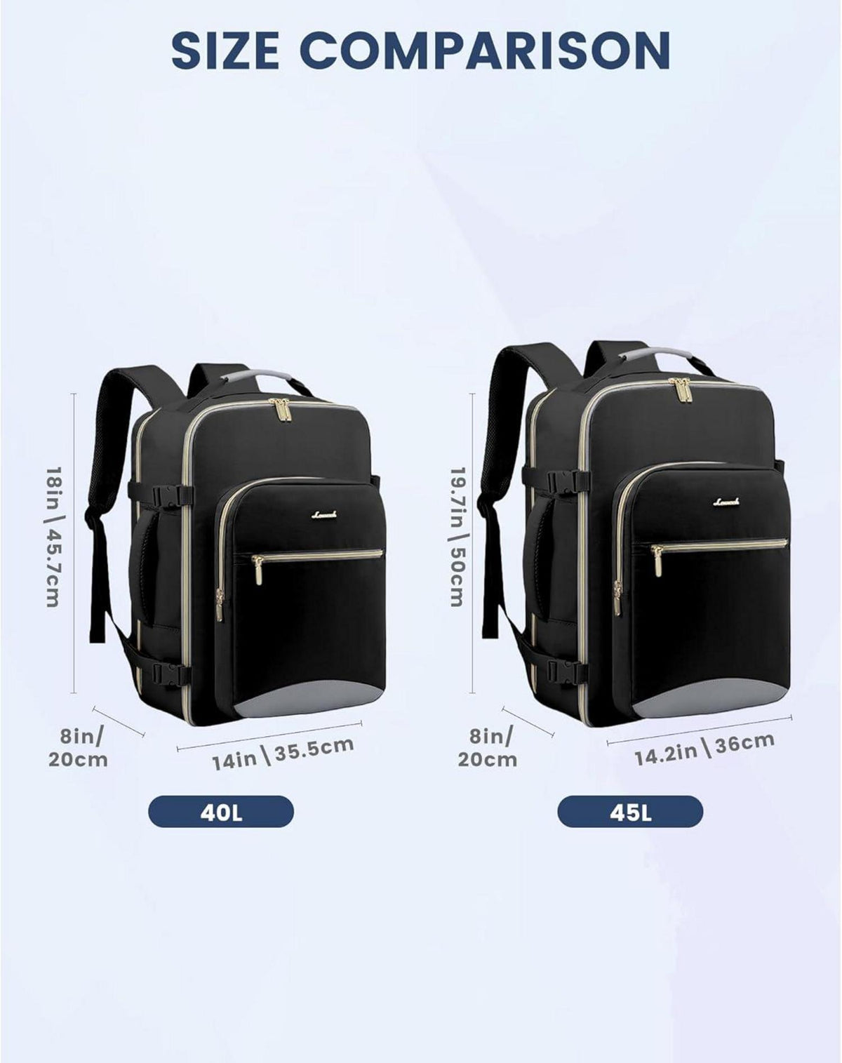 Handgepäck Rucksack 40L Groß Damen Reiserucksack Schwarz+grau