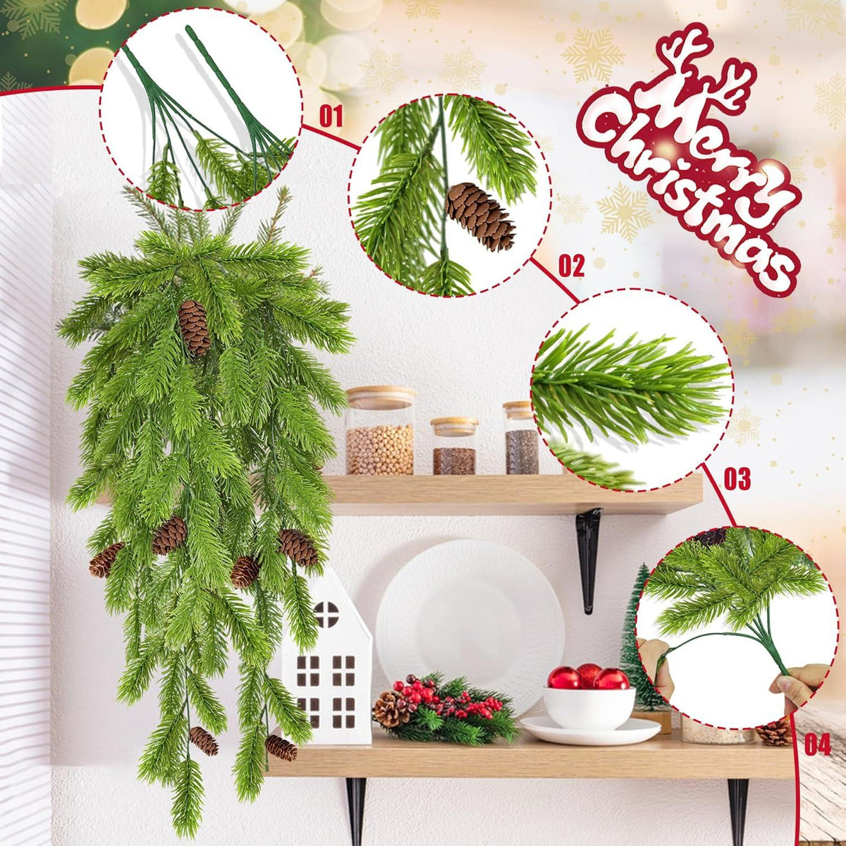 2er Set Künstliche Tannenzweige 74cm Weihnachtsdeko Grün