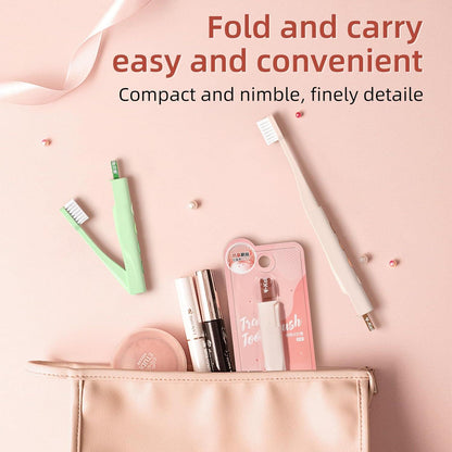 2er-Pack zusammenklappbare kieferorthopädische Zahnbürste für Camping und Reisen (Rosa