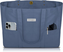 Canvas Tote Bag Damen Groß Shopper Umhängetasche Laptopfach Blau