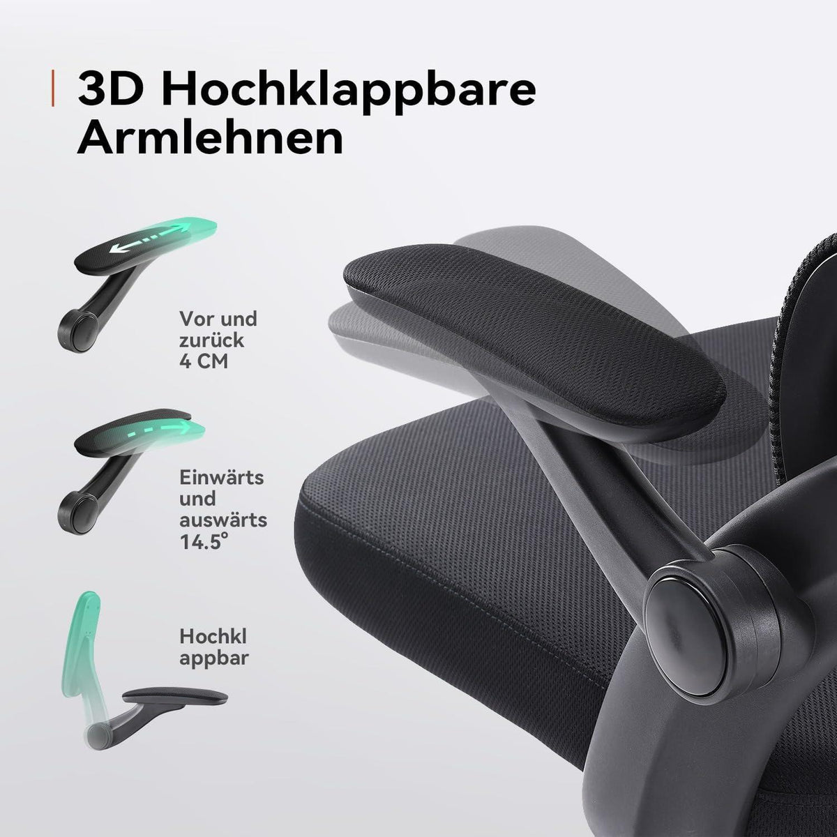 Ergonomischer Bürostuhl mit 3D-Armlehnen und