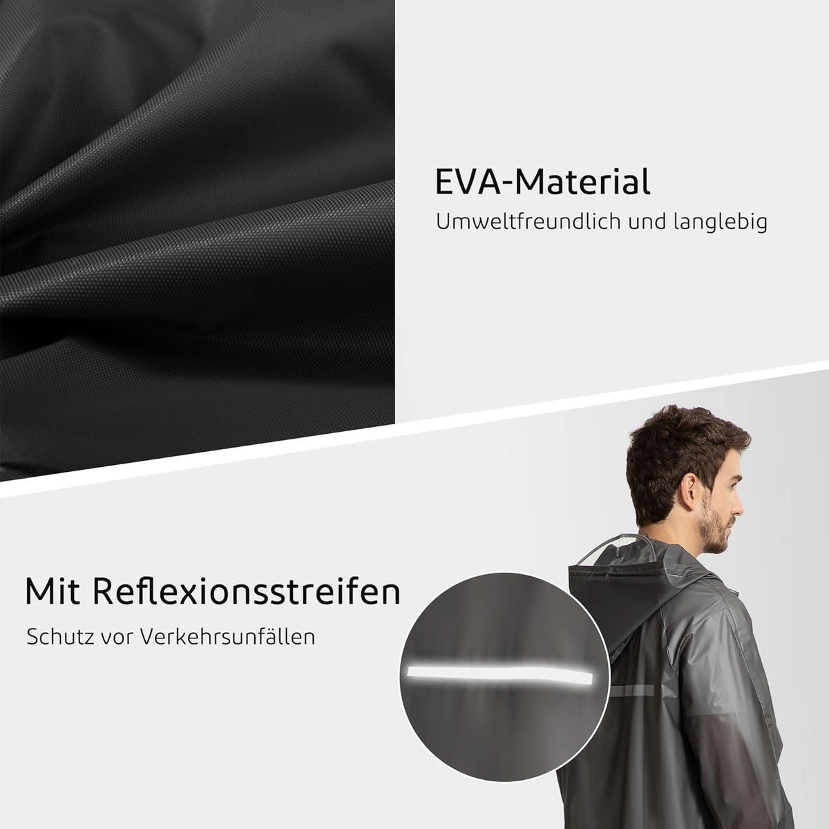 Opret Regenponcho Herren Damen Schwarz Wasserdicht Leicht Faltbar reflektierend