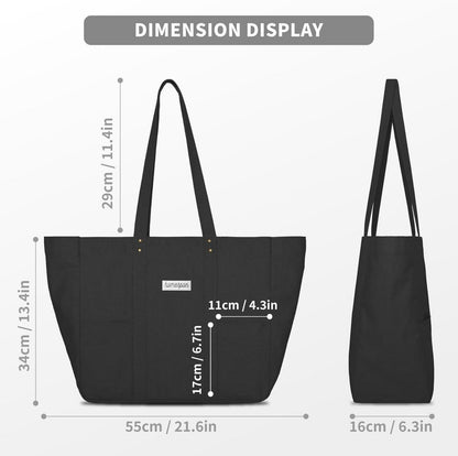 Canvas Tote Bag Damen Shopper Umhängetasche Laptop Fach Schwarz