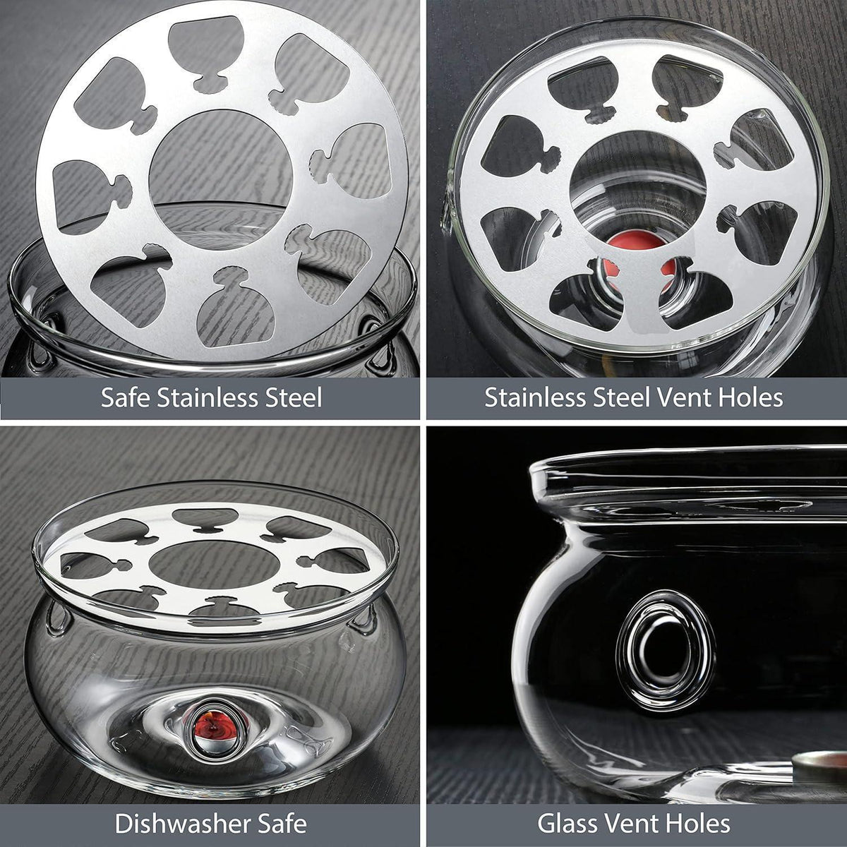 Glasteekanne mit Sieb 1 Liter, Herdplattensicher, Glaswärmer