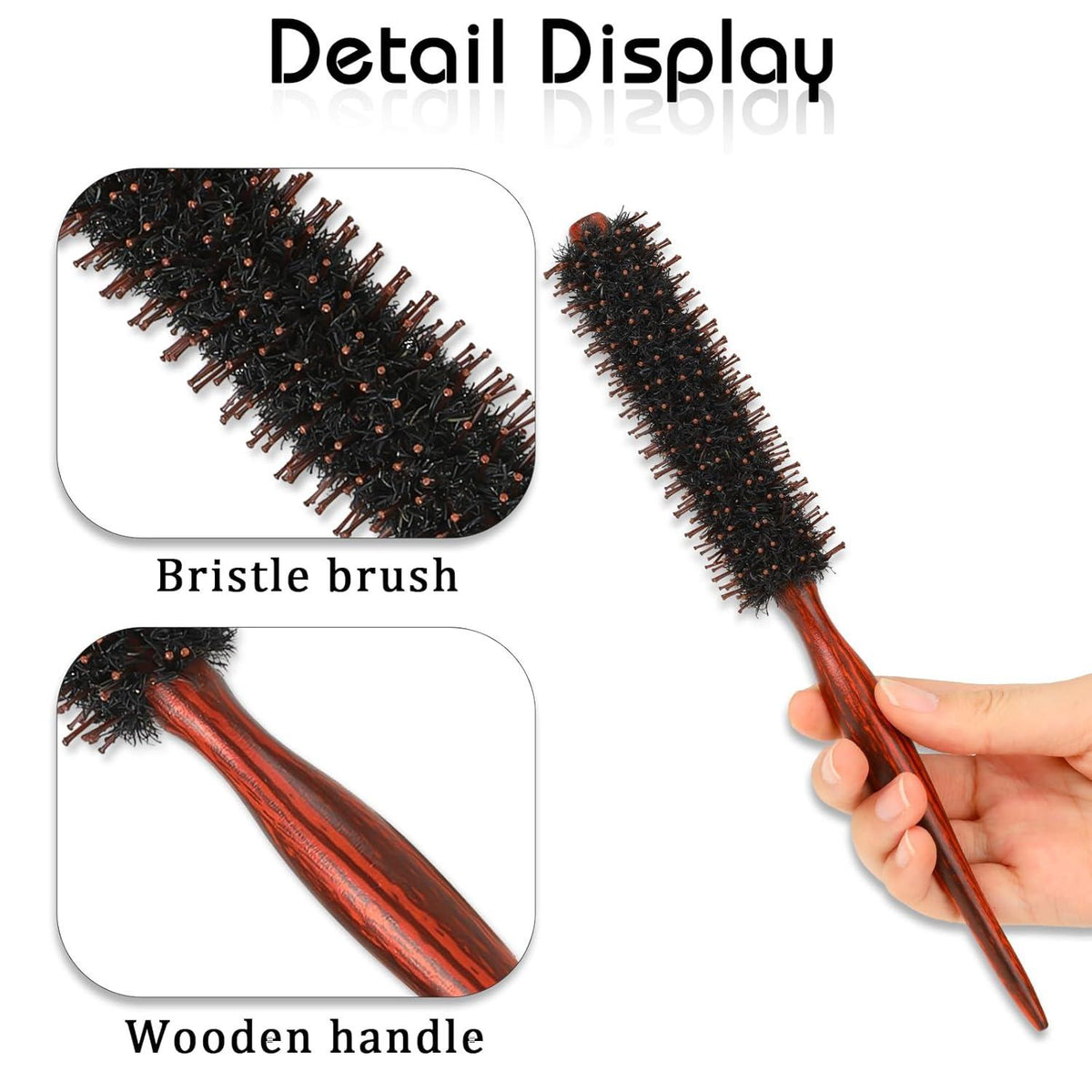 Rundbürste 3,3cm Wildschweinborsten Haarbürste Lockenbürste für Frauen Men