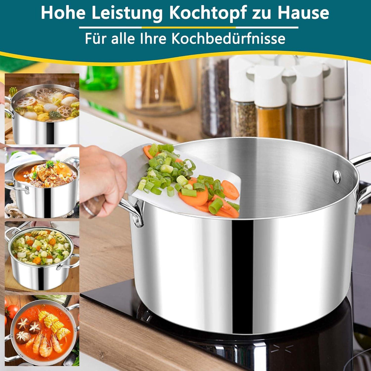Joyfair 3-Lagiger Edelstahl Nudeltopf 22cm mit Glasdeckel