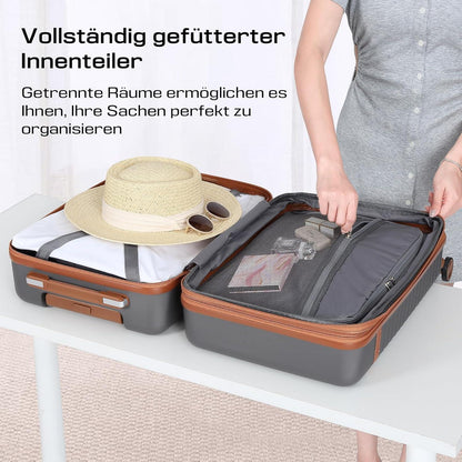 Joyway 5tlg ABS Hartschalen Kofferset mit TSA-Schloss, 4 Rollen + Reisetasche + Kulturbeutel - Grau