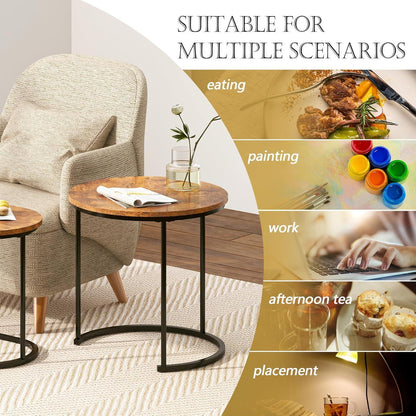 Modernes Satztisch Set 2er - Wohnzimmer Beistelltisch Rund