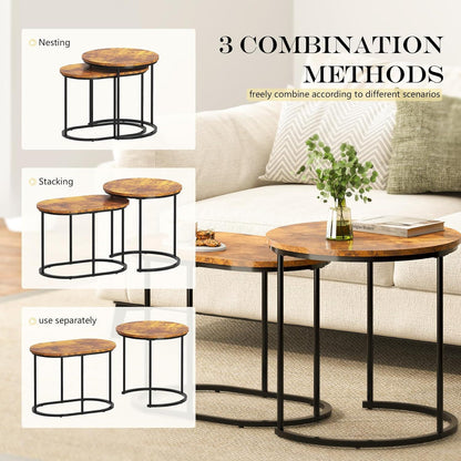 Modernes Satztisch Set 2er - Wohnzimmer Beistelltisch Rund