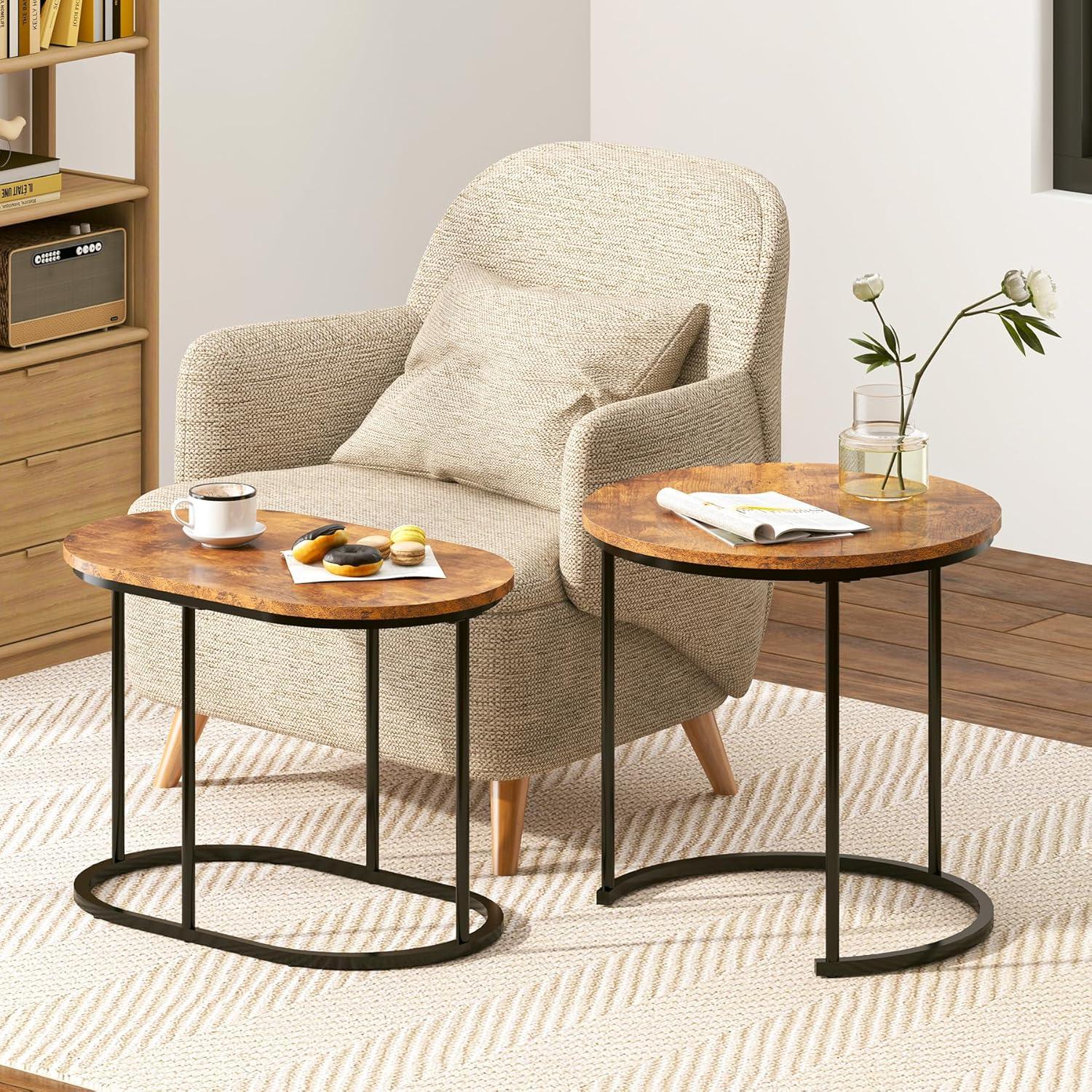 Wohnzimmer Set 2er Satztische Beistelltisch Stapelbar Metallgestell
