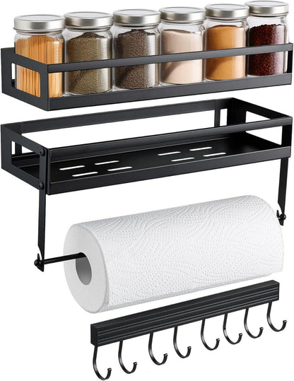 Gewürzregal Wand hängend ohne Bohren 2er Set Küchenregal Schwarz