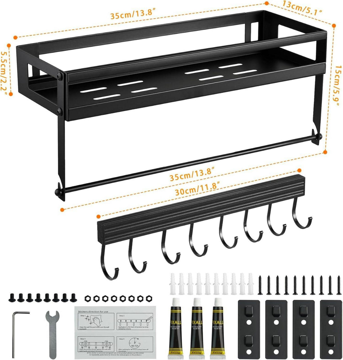 Gewürzregal Wand Küchenregal ohne Bohren 2er Set 35 x 13 x