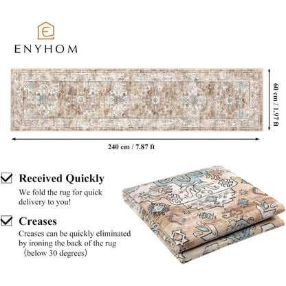 Läufer Teppich 60x240 cm Creme Boho Chic rutschfest waschbar