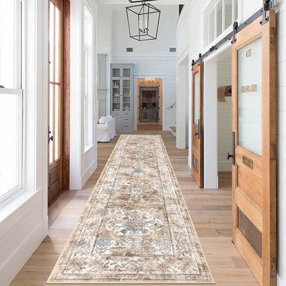 Läufer Teppich 60x240 cm Creme Boho Chic rutschfest waschbar