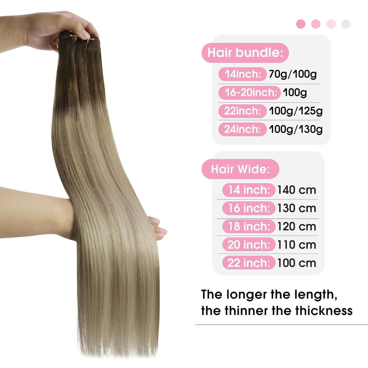 Echthaar Tressen Dunkelbraun 50 cm – Blond Balayage Ombre