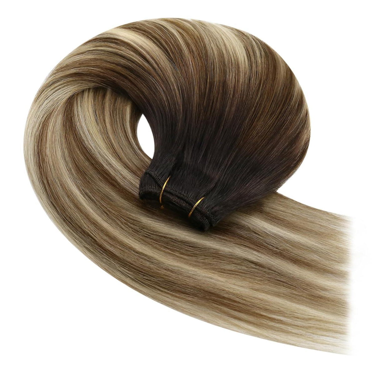 Echthaar Tressen Balayage Braun Blond 40cm Weft Extensions
