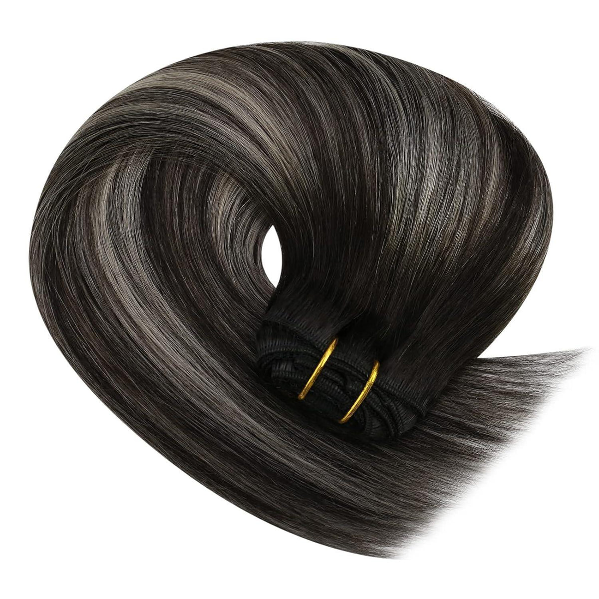 Clip-in Echthaar Extensions Ombre Schwarz Silber 55cm