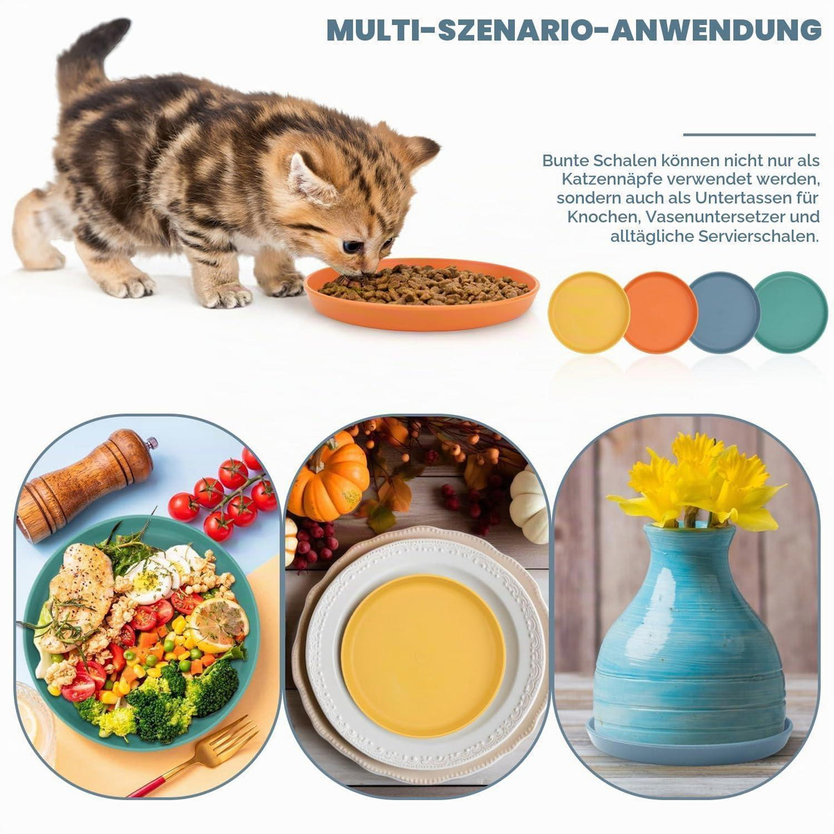 8x Flache Katzenfutter Napf Set - PP Futternäpfe für Katzen