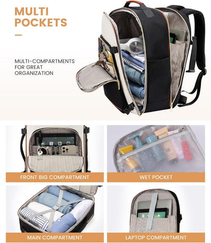 Handgepäck Rucksack 40L Damen Herren Wasserdicht 17 Zoll Laptop Travel