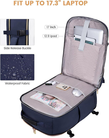 Handgepäck Rucksack 40L für Damen Herren, Wasserdicht, Laptopfach 17