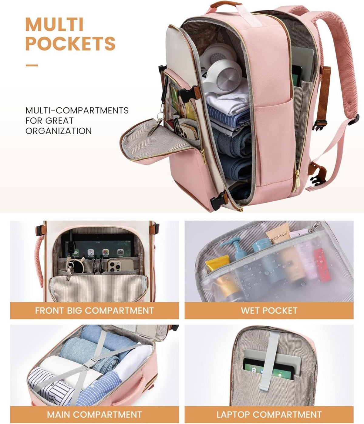 Handgepäck Rucksack Flugzeug Damen Herren 40L Wasserdicht Laptop 17