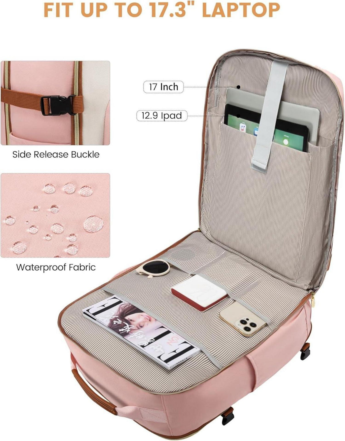 Handgepäck Rucksack 40L Laptop Wasserdicht 17 Zoll Travel Daypack