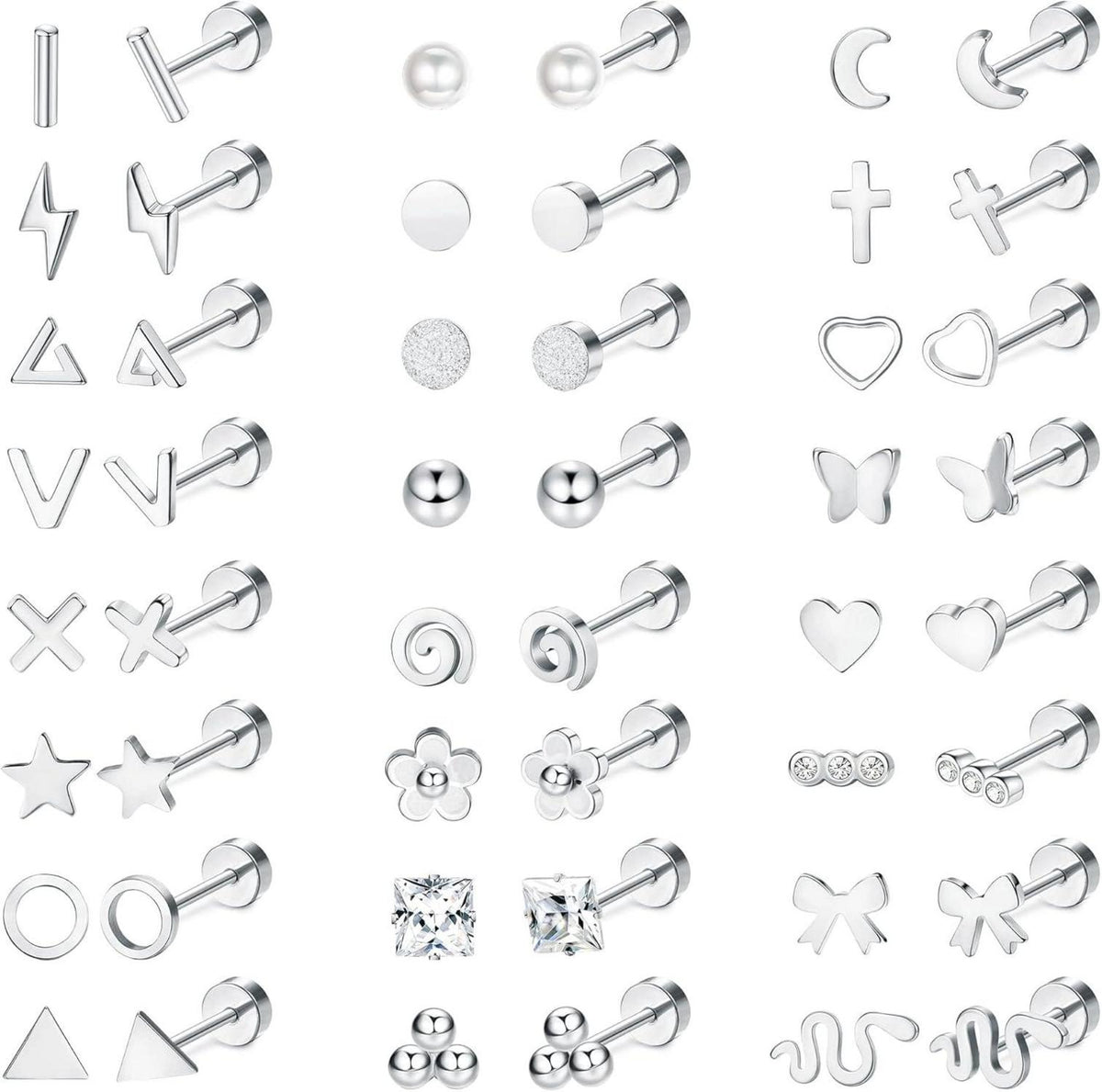 24 Paar Edelstahl Ohrstecker Set Geometrische Flatback Ohrringe
