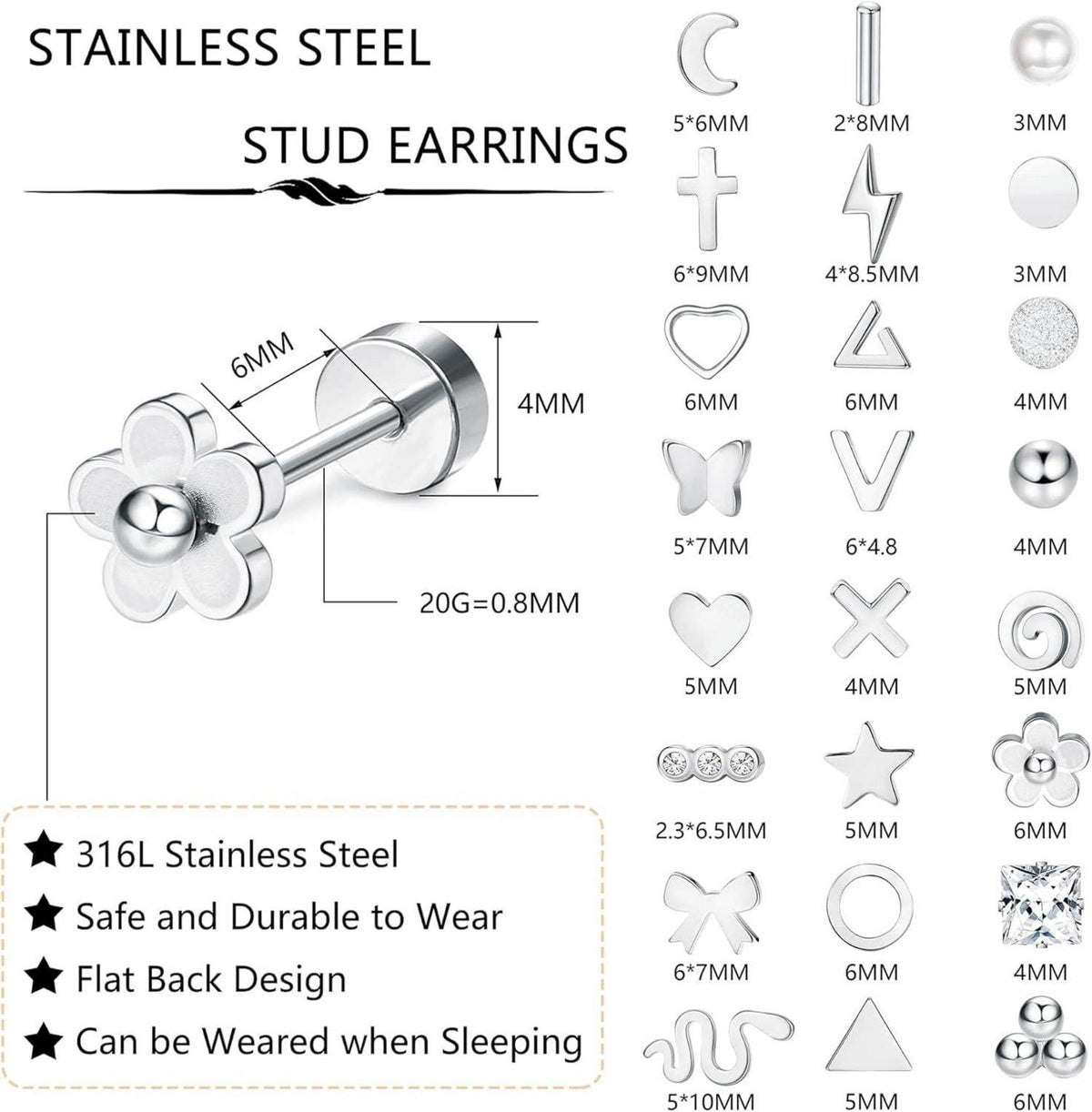 24 Paar Edelstahl Ohrstecker Set Damen Herren Tragus Helix