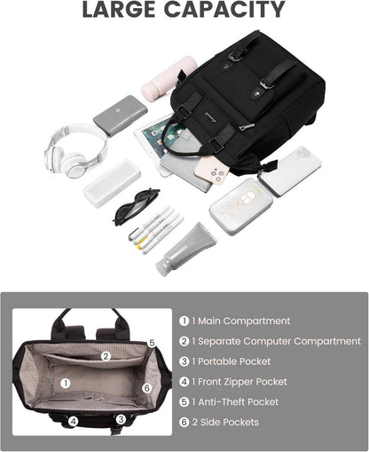 Schwarzer Damenrucksack Klein Wasserdicht 14-Zoll-Laptopfach