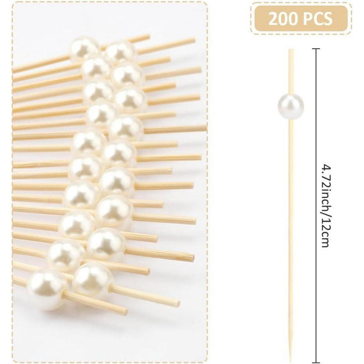 200 Cocktailspieße Bambus mit Perlen – 12cm Party & Snack Spieße