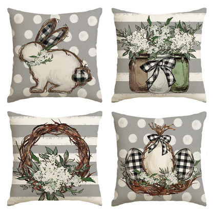 Oster Kissenbezüge 4er Set - Hasen, Blumen & Eier 45x45 cm