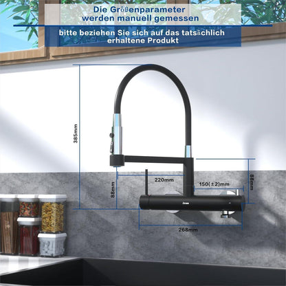 Wandarmatur Küche Edelstahl 3-Strahl-Auslauf, 3/4" Anschluss
