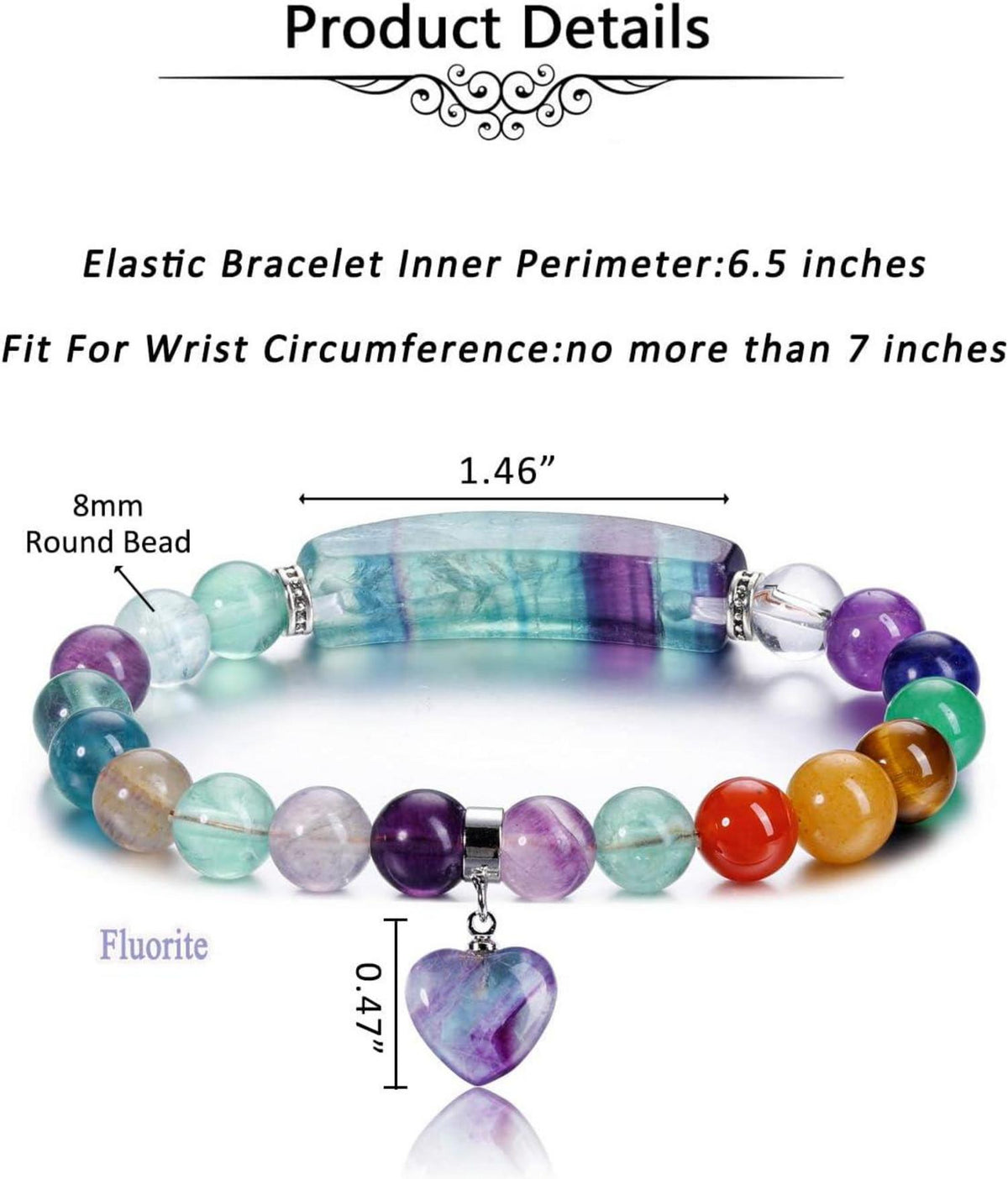 Edelstein Chakra Armband Herz Anhänger Rosenquarz Lluorit Healing