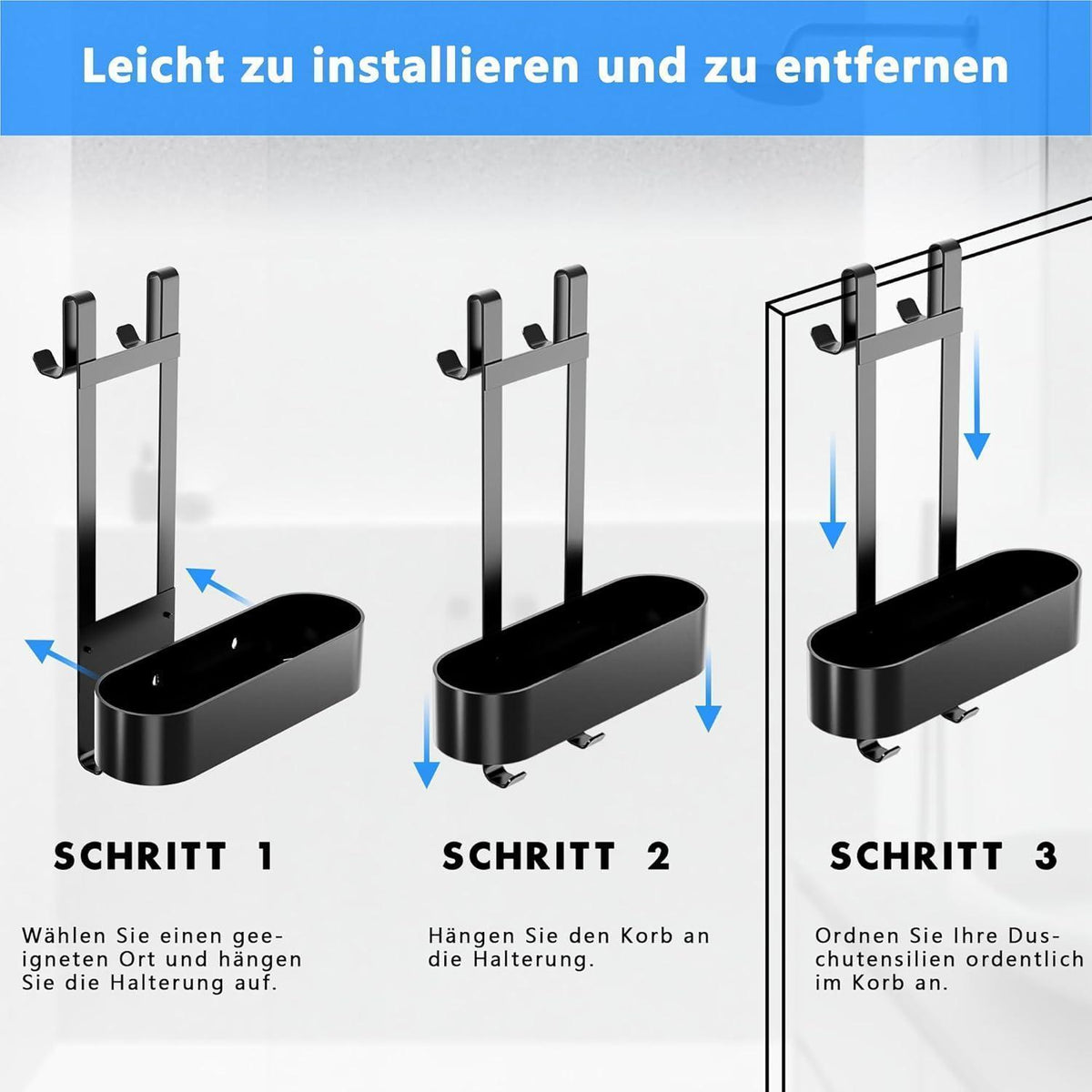 Duschablage zum Hängen ohne Bohren, Edelstahl, Schwarz