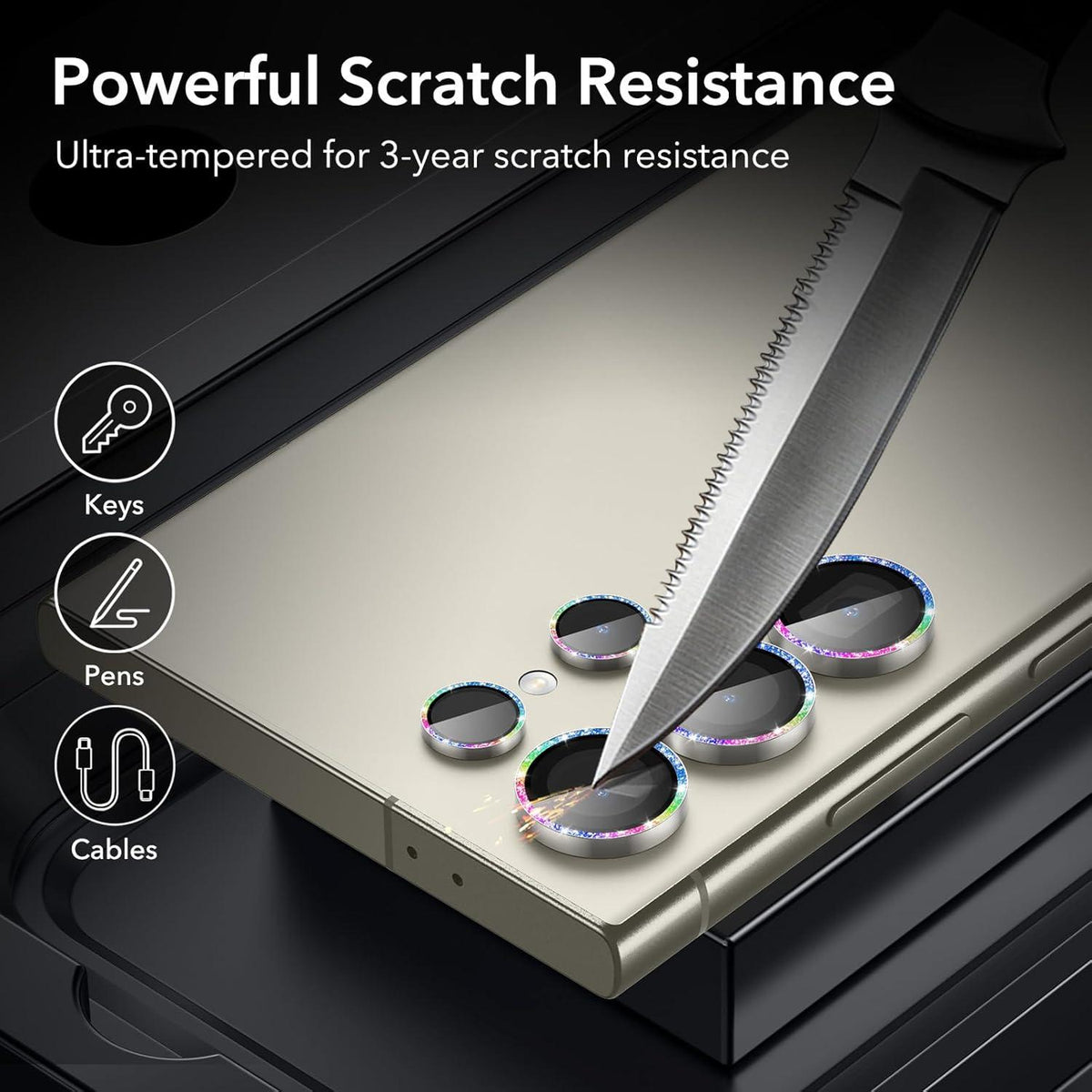 Samsung Galaxy S24 Ultra Kameraschutzfolie Set Glitzerrosa 5 Folien