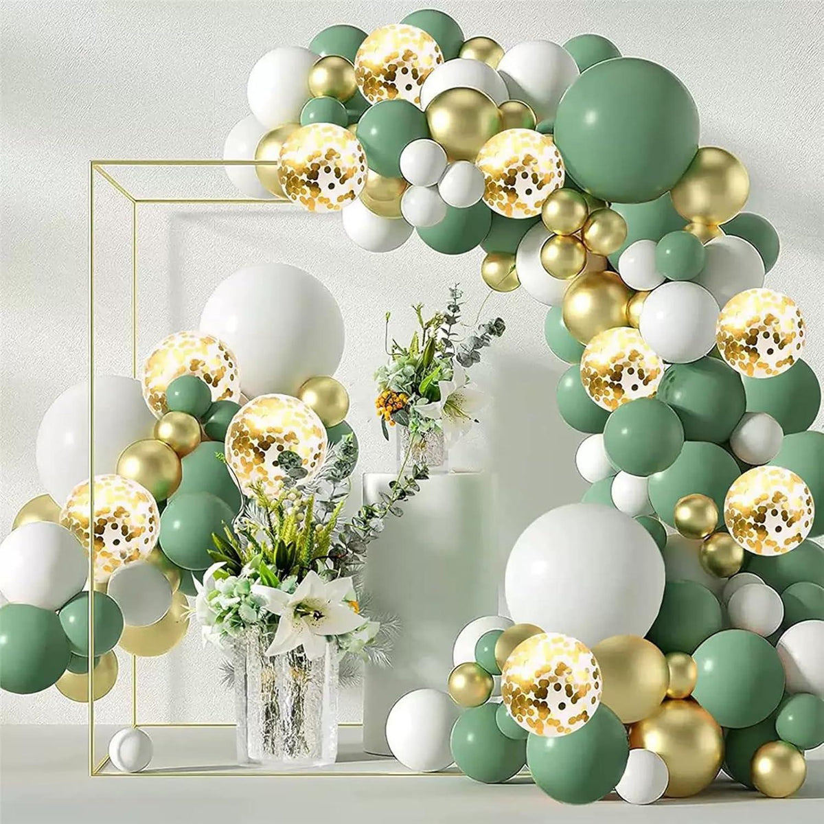 50 Stück Luftballons Geburtstag Hochzeit Party Deko 12 Zoll Grün Weiß Gold Konfetti