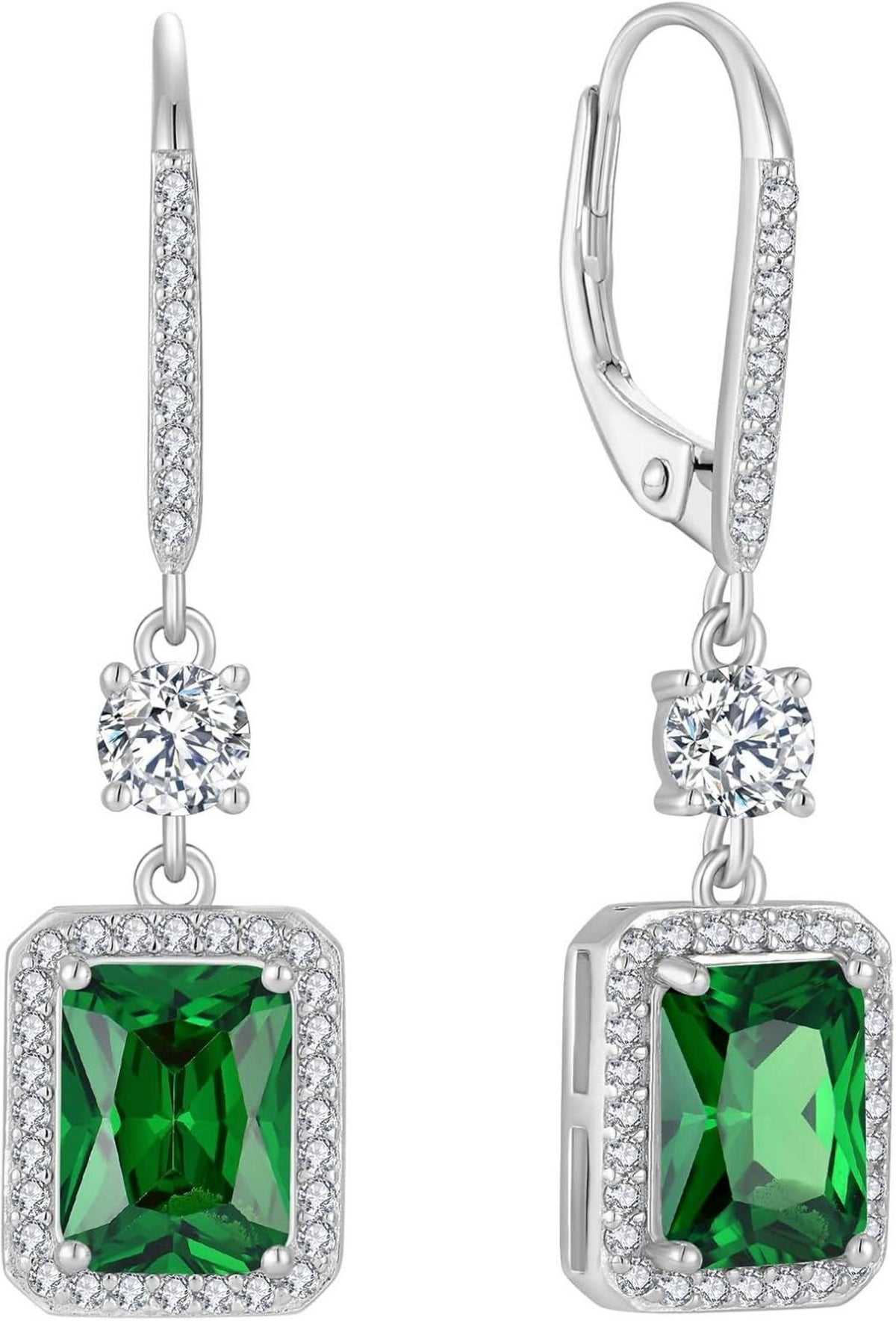 FJ Quadrat Prinzessschliff Hängend Ohrringe 925 Silber Solitaire Halo
