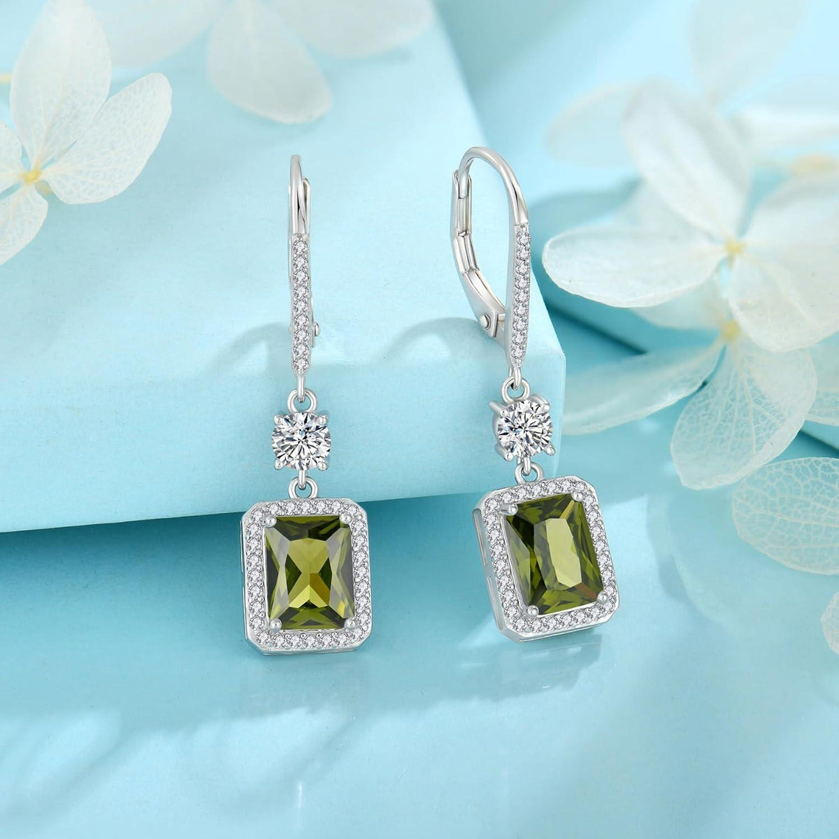 Prinzessschliff Peridot 925 Silber Damen Ohrringe Geburtsstein Schmuck